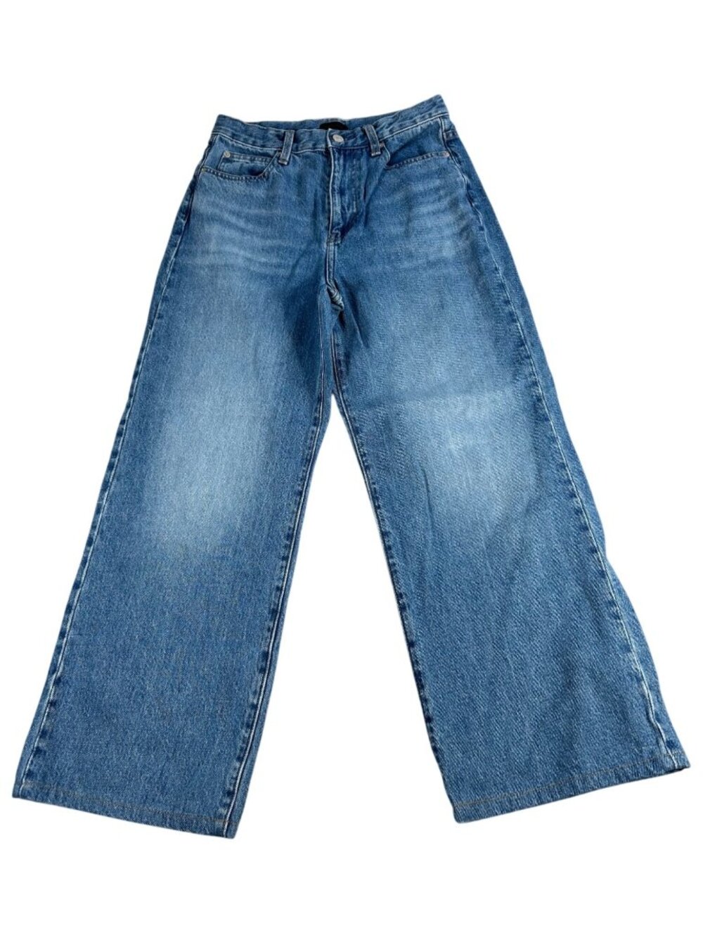 Uniqlo Wide Leg High Rise Blue Denim Jeans Women's Sz 24 Cotton Casual Baggy